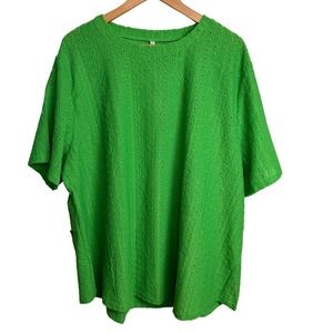 VISLILY Eyelet Top Women 4XL Green Short Sleeve Textured Spring Bright